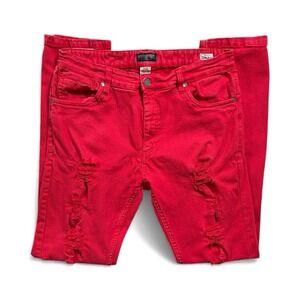 Bleecker & Mercer Men's Denim Jeans Slim Skinny Fit Size 32 Red Distressed -1201